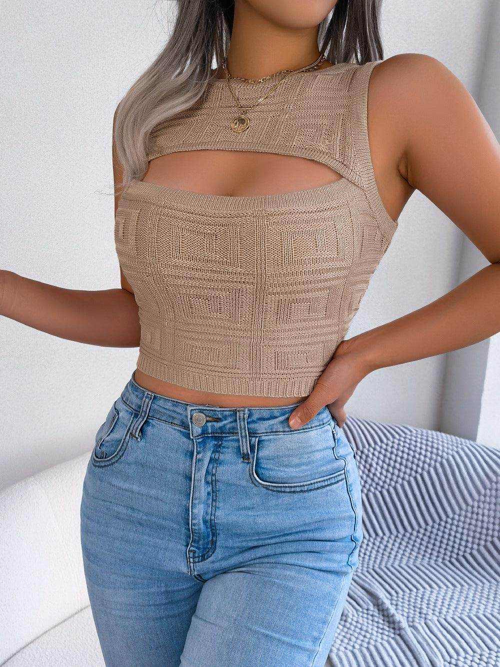Fashion Tops Summer Hollow Out Sleeveless Top Cropped Knitted Tank Women Clothes - Magellan Fashion Shop