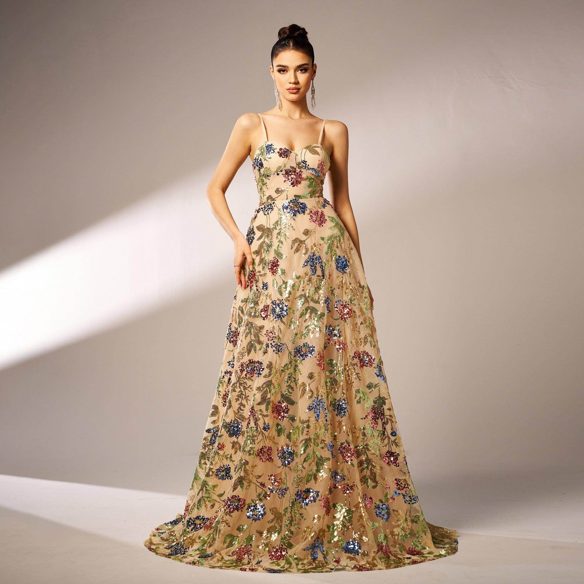 Elegant Sleeveless Sequined Suspender Evening Dress - Magellan Fashion Shop