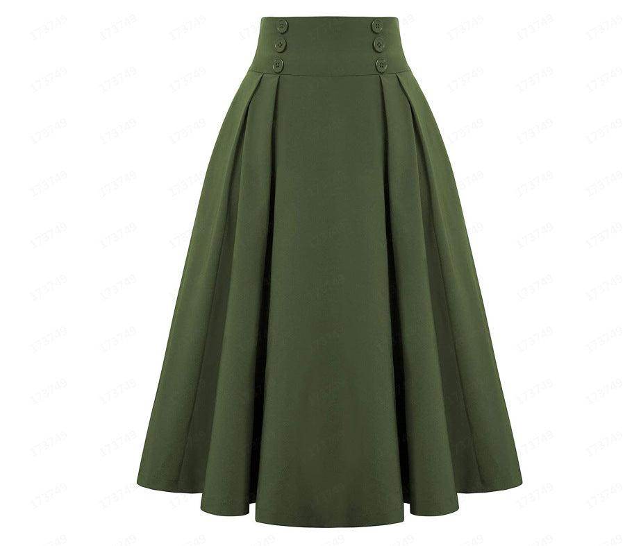 Women's Fashion Casual Skirt With Pockets Retro High Waist Pleated - Magellan Fashion Shop