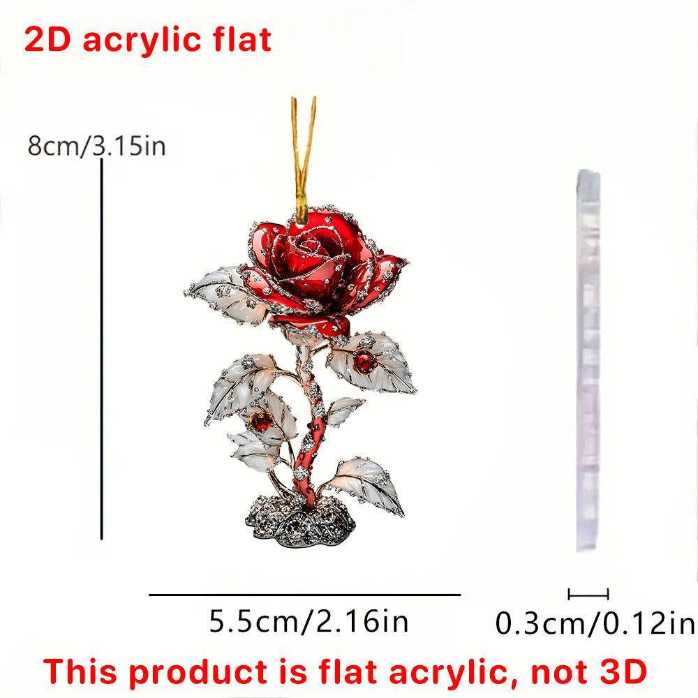 Valentine's Day Red Rose 2D Pendant Car Interior Design Acrylic Pendant - Magellan Fashion Shop