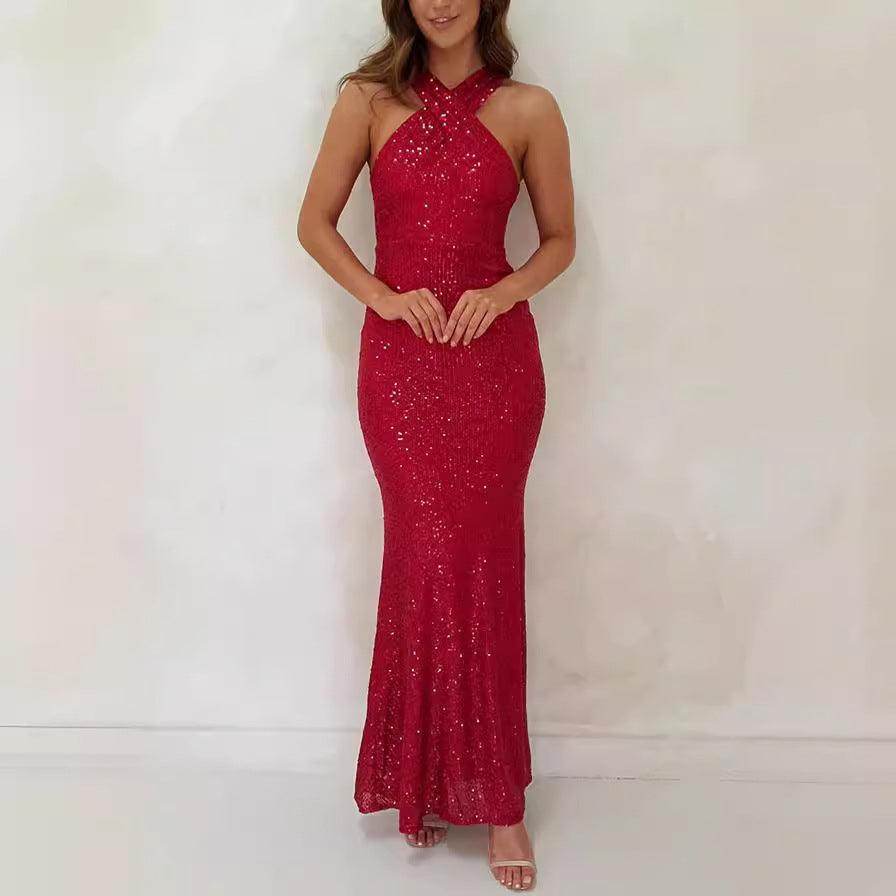Fashionable Multicolor Halter Sleeveless Sequins Sequin Dress - Magellan Fashion Shop