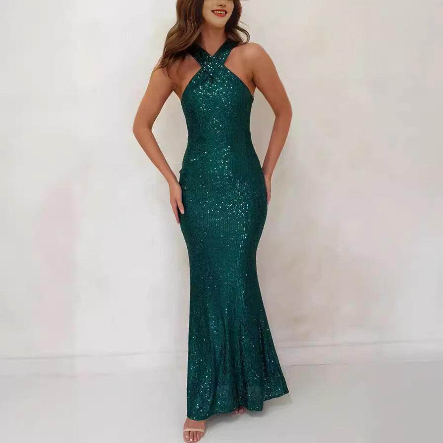 Fashionable Multicolor Halter Sleeveless Sequins Sequin Dress - Magellan Fashion Shop