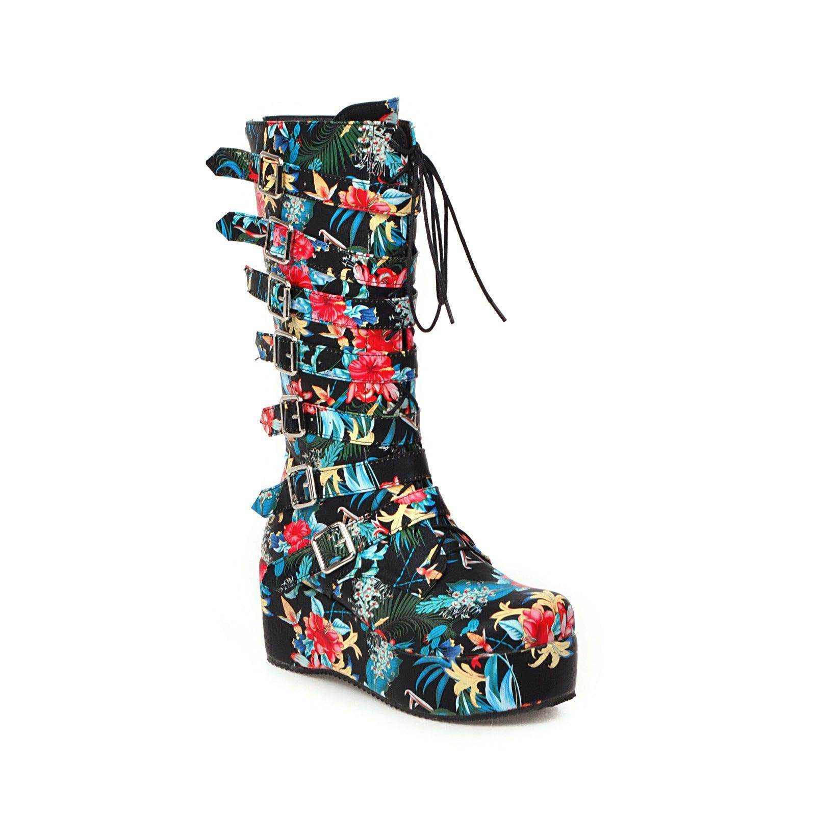 New wedged belt buckle middle boot for women - Magellan Fashion Shop