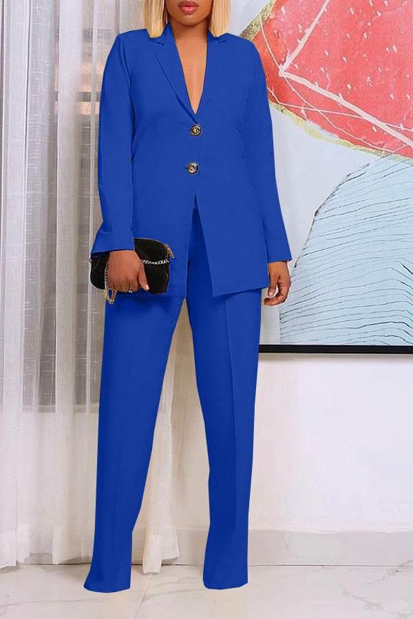 Solid Color Suit Collar Button Two-piece Set Suit - Magellan Fashion Shop