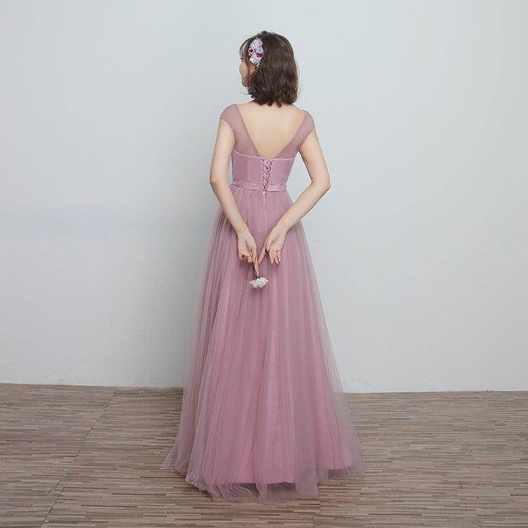 Bridesmaid Dress Long Cameo Brown Mesh Comfortable Thin Satin Bridesmaid Host Dinner Dress - Magellan Fashion Shop