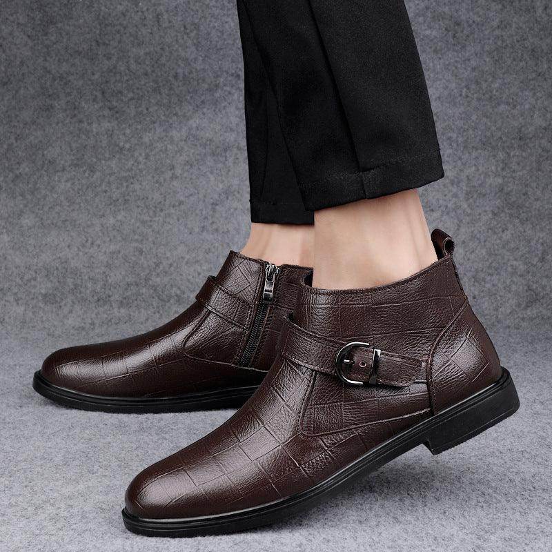 Cowhide And Velvet Warm Leisure Plus Size Leather Boots - Magellan Fashion Shop