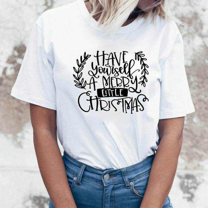 Rock Santa Claus Print Spoof European And American T-shirt - Magellan Fashion Shop