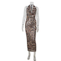 Sleeveless Halter Deep V Leopard Print Dress - Magellan Fashion Shop