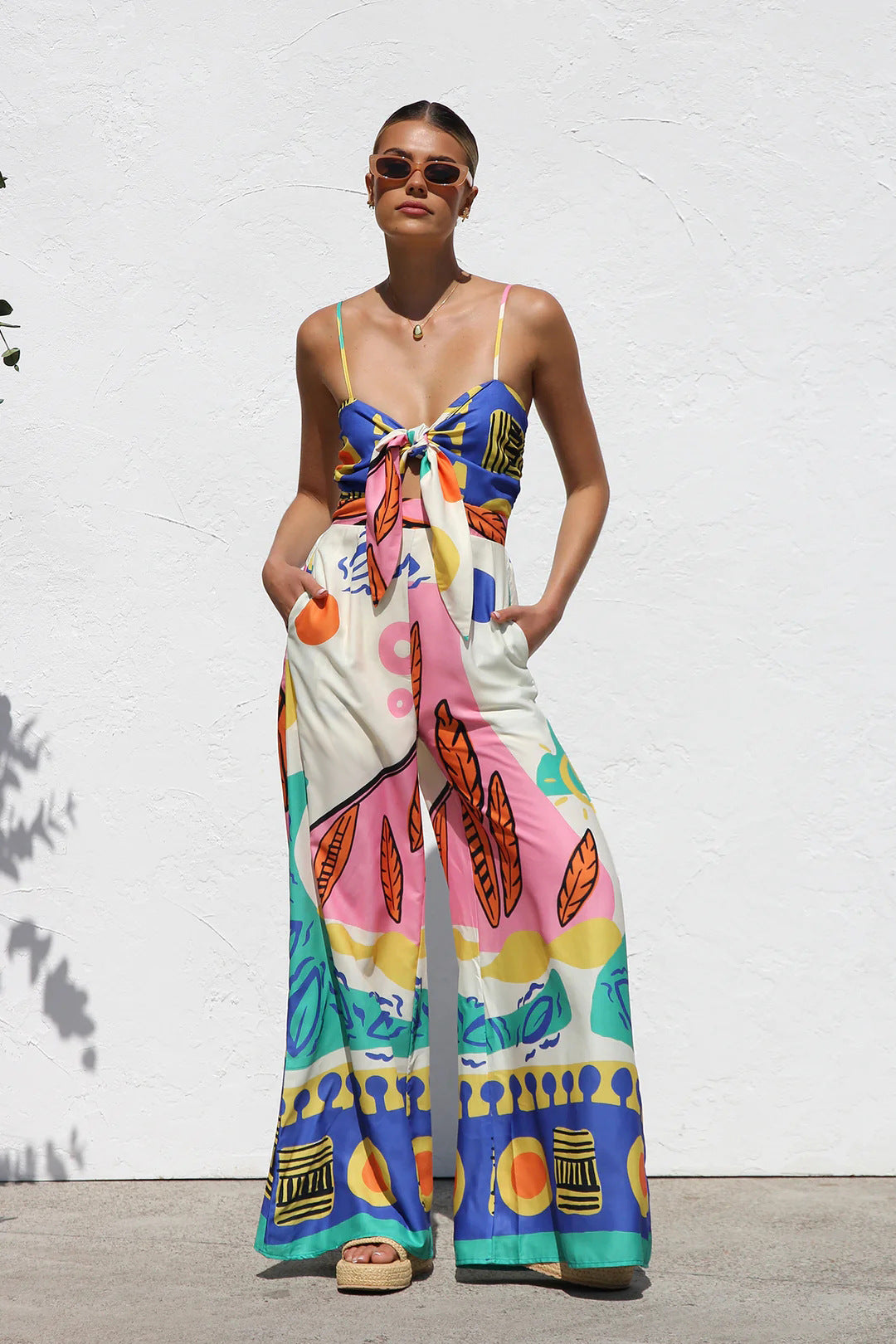 Stylish Floral Print Wrap Front Jumpsuit