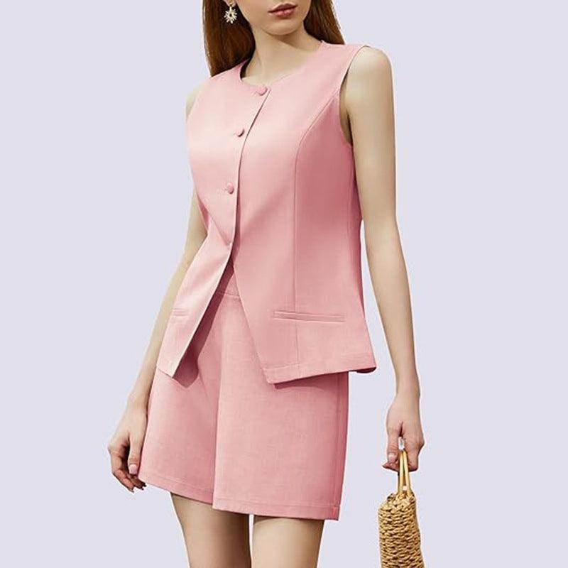 Sleeveless 2-Piece Work Suit – Round Neck Top & High-Waist Trousers - Magellan Fashion Shop