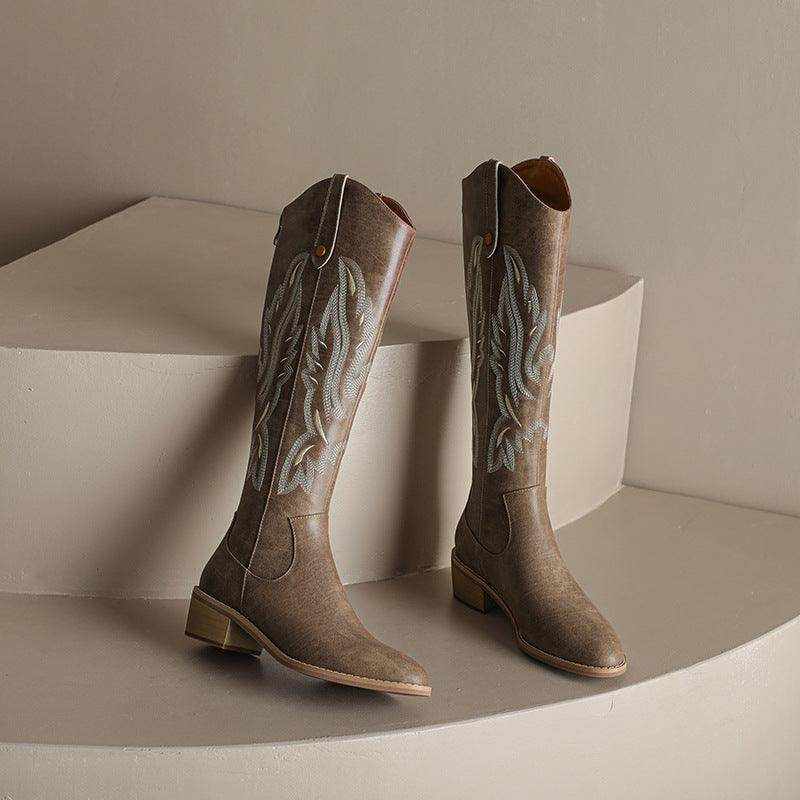 Retro Chunky Heel Embroidery Western Cowboy Boot Women - Magellan Fashion Shop