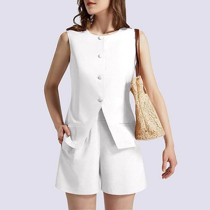 Sleeveless 2-Piece Work Suit – Round Neck Top & High-Waist Trousers - Magellan Fashion Shop