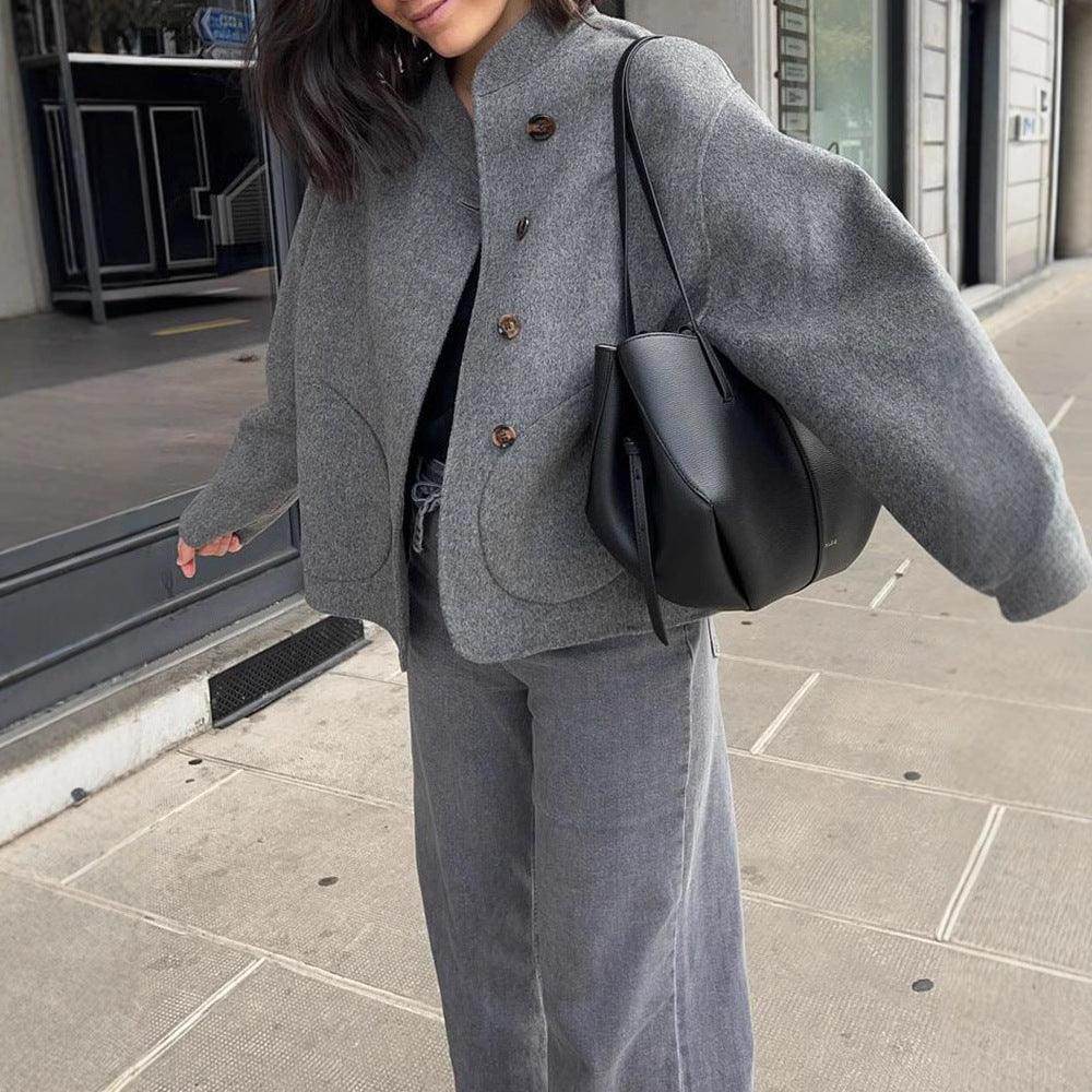 Woolen Short Jacket Fashionable All-match Outside Seam Pocket - Magellan Fashion Shop