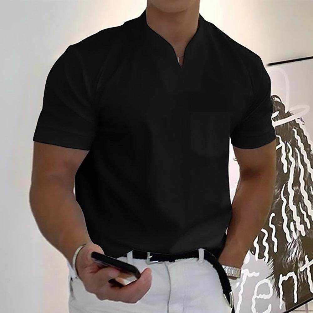 Men's summer short sleeve fitness cotton sports shirt with pocket in various colors