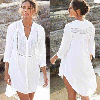 Plaid mesh button shirt beachwear - Magellan Fashion Shop