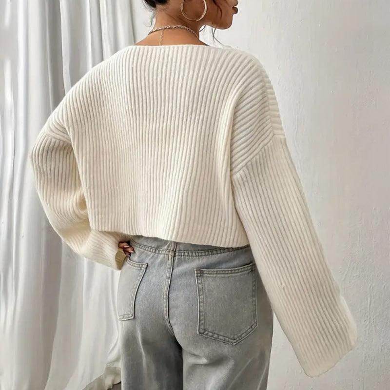 Women's Sweater Short Midriff-baring Loose Drop-shoulder - Magellan Fashion Shop