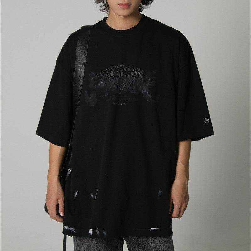 Double Yarn Combed Cotton Rock Print Round Neck Short Sleeve T-Shirt Men - Magellan Fashion Shop