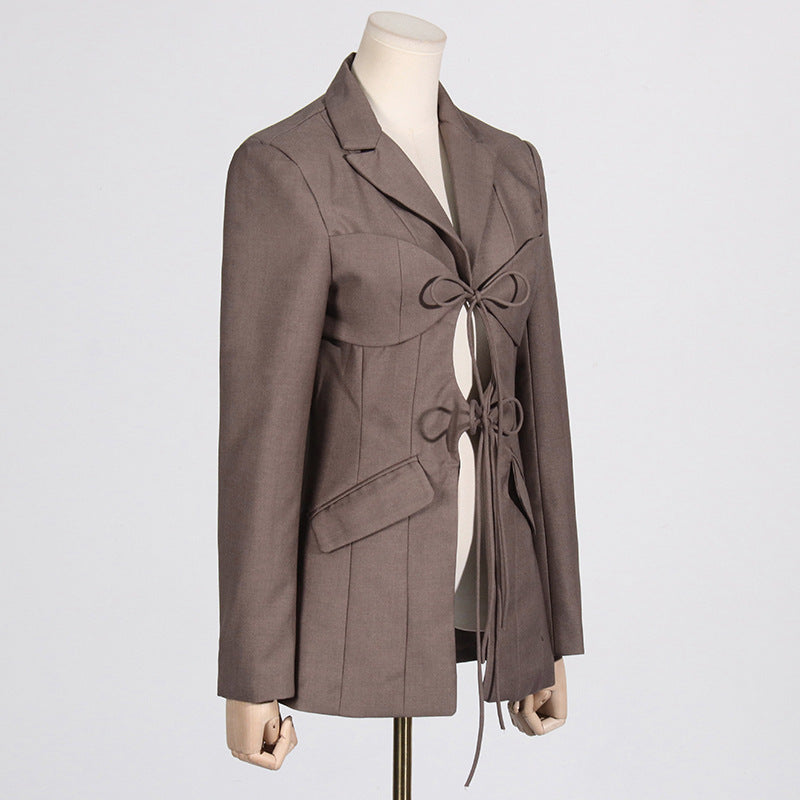 Fashionable V-shaped Hollow-out Cinched Irregular Blazer