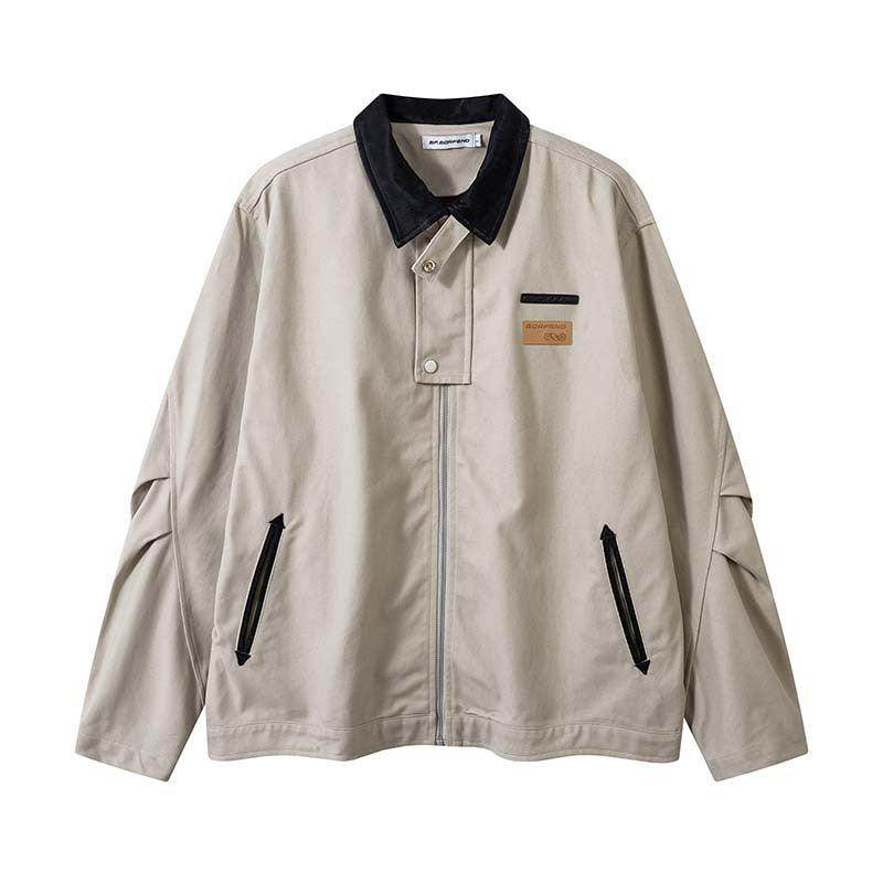Vintage Crumpled Letters Polo Collar Jacket Men's Clothing Baggy Coat - Magellan Fashion Shop