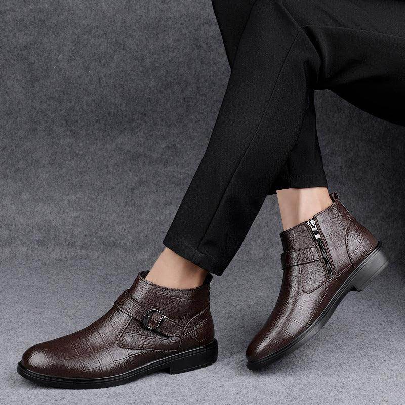 Cowhide And Velvet Warm Leisure Plus Size Leather Boots - Magellan Fashion Shop