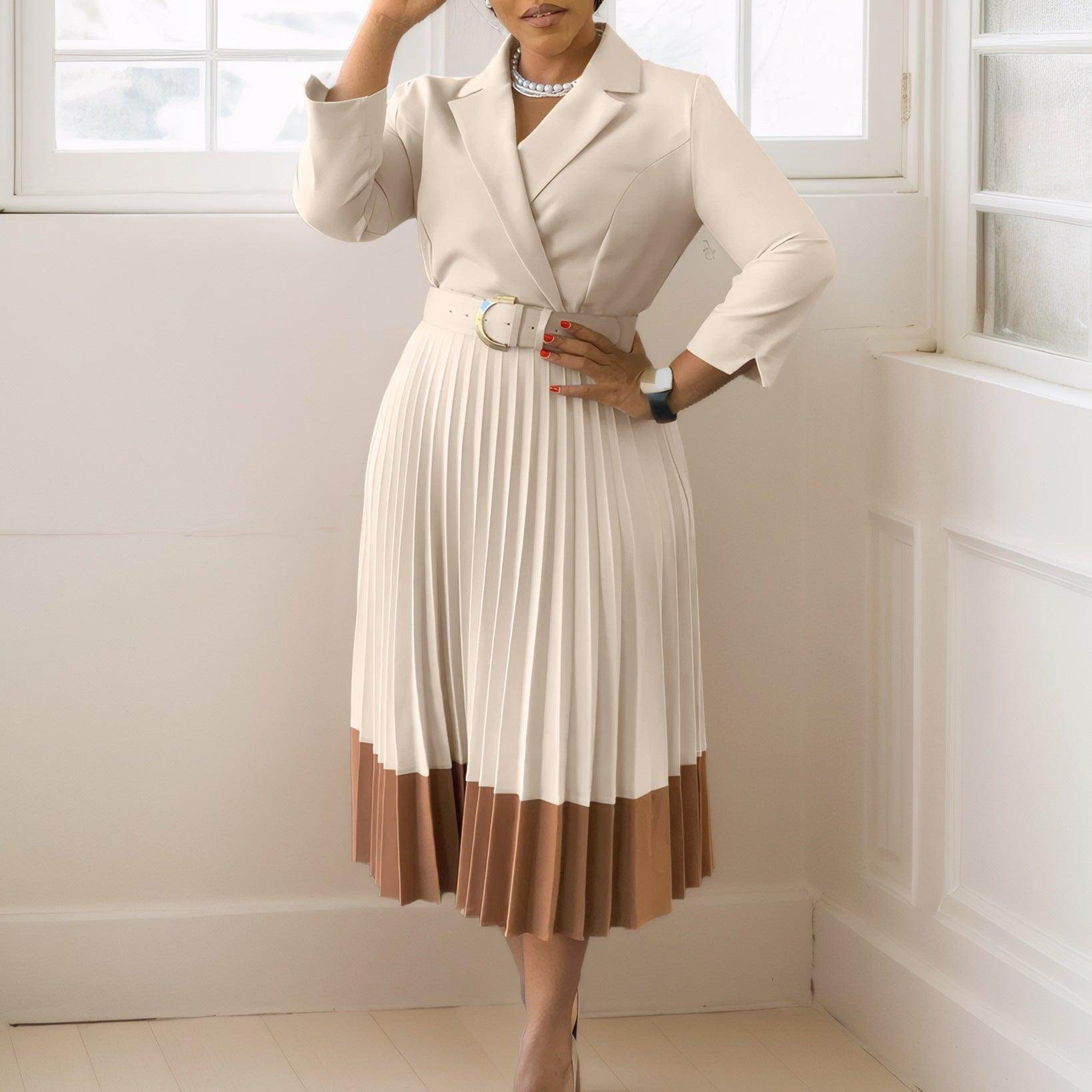 Suit Collar Fashion Elegant Pleated African Dress - Magellan Fashion Shop