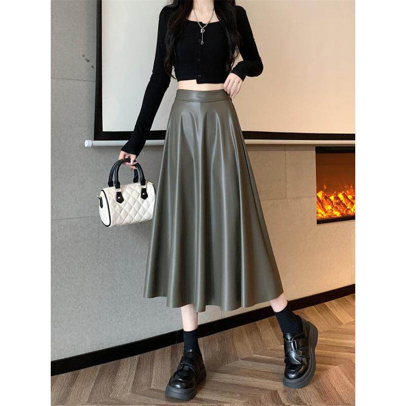 Leather Medium Length Simple A- Line Umbrella Skirt - Magellan Fashion Shop