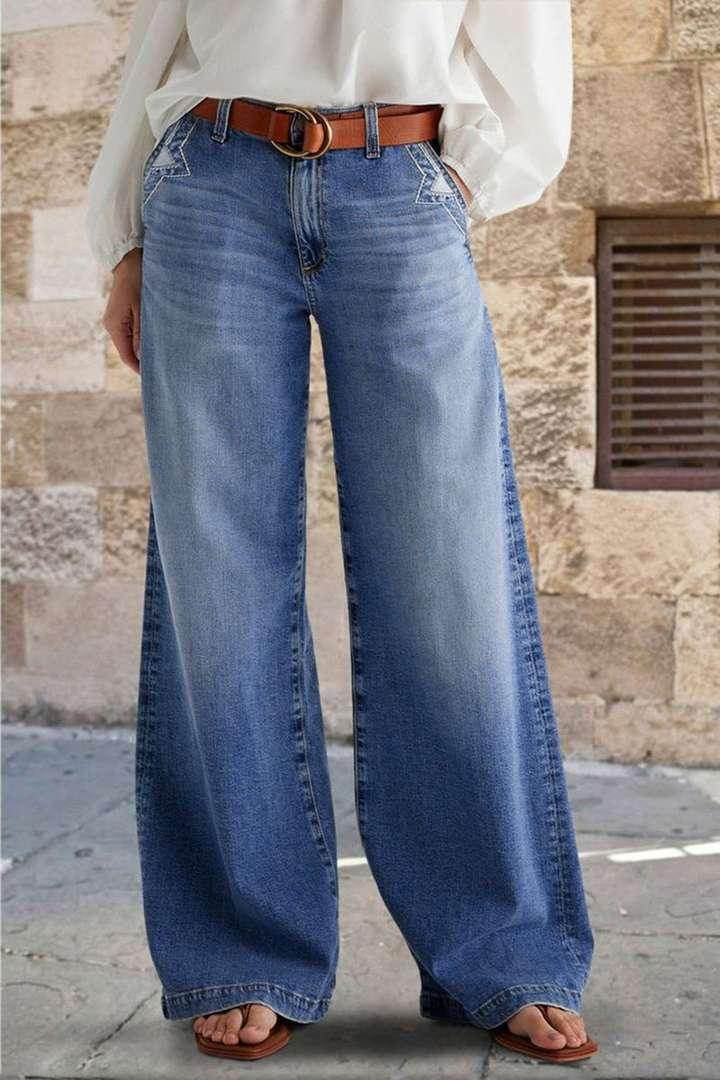 Embroidered Elastic Straight Pants Casual - Magellan Fashion Shop