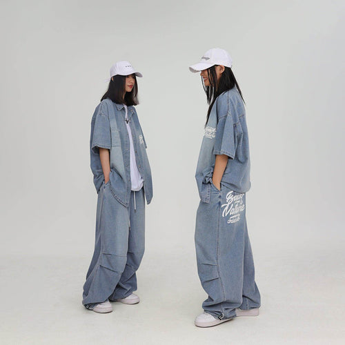 American Street Hip Hop Denim Suit Shirt Trousers - Magellan Fashion Shop