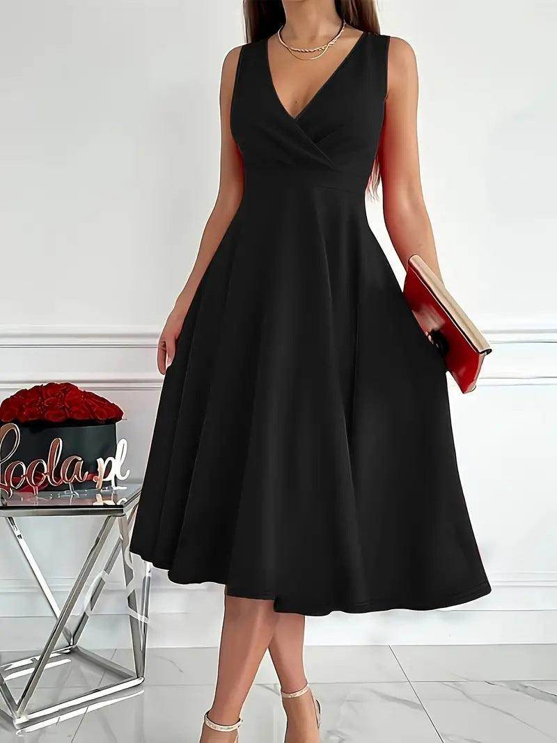 Simple Solid Color Casual Sleeveless Diagonal Collar Vest Dress - Magellan Fashion Shop