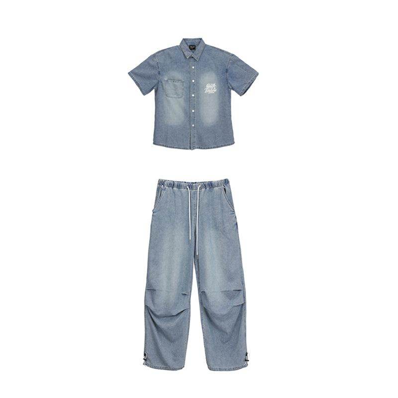 American Street Hip Hop Denim Suit Shirt Trousers - Magellan Fashion Shop
