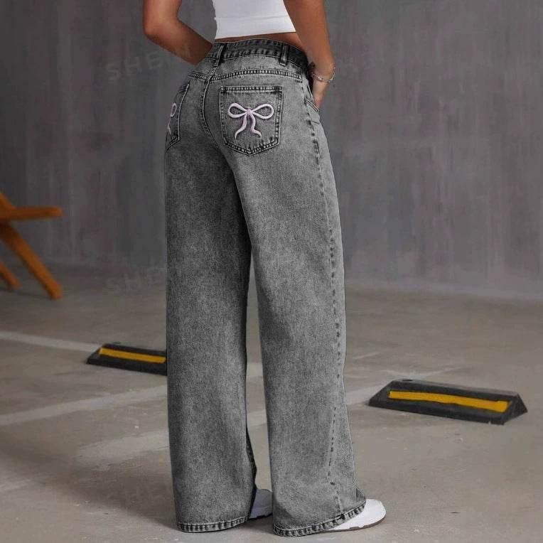 Embroidered Jeans For Women Straight Loose Trousers - Magellan Fashion Shop