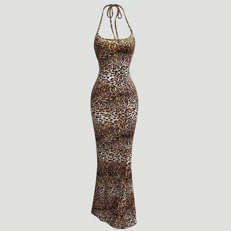 Halter Spaghetti Straps Leopard Print Slim Fit - Magellan Fashion Shop