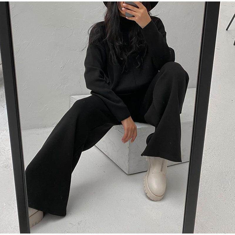 New Solid Color Knitted Pullover Turtleneck Sweater Suit - Magellan Fashion Shop