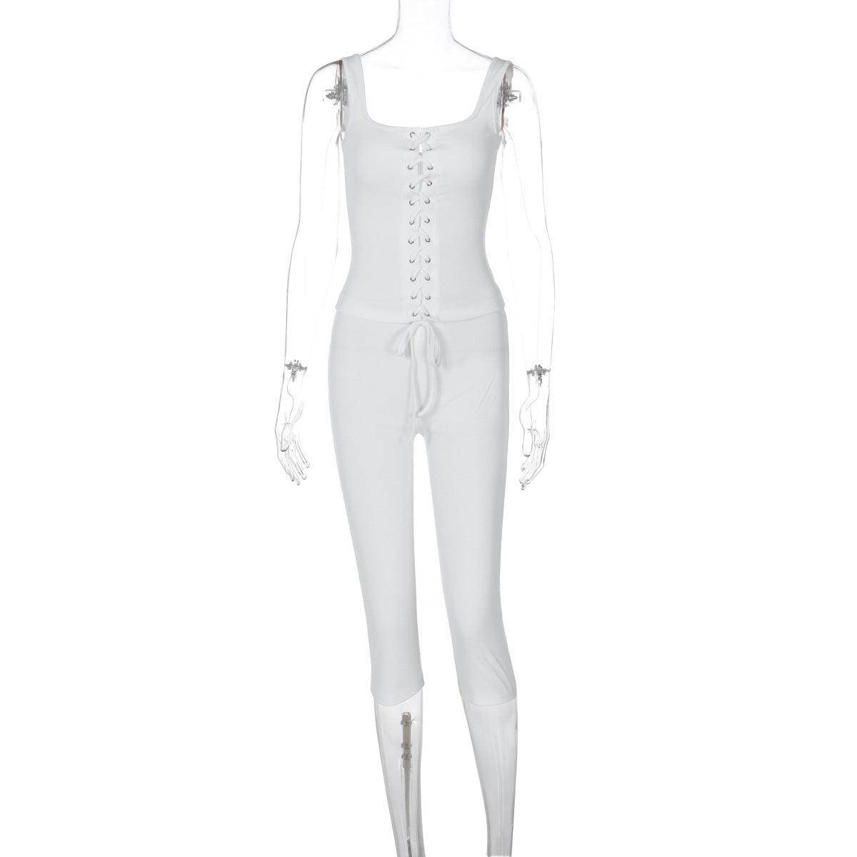 Lace-up Vest Slim-fit Solid Color Shorts Suit - Magellan Fashion Shop
