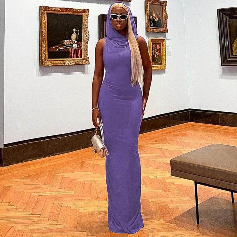 Summer Fashion Solid Color Hooded Back Slit Sleeveless Dress - Magellan Fashion Shop