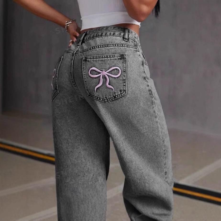 Embroidered Jeans For Women Straight Loose Trousers - Magellan Fashion Shop