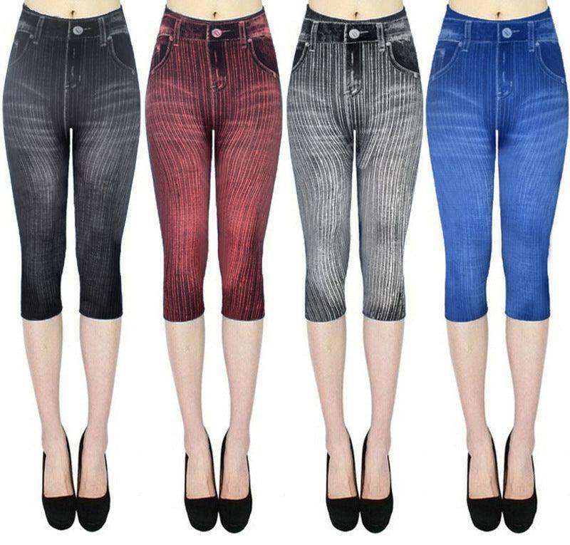 Stretch Bottoming Cropped Slim Fit Hip Raise Printed - Magellan Fashion Shop