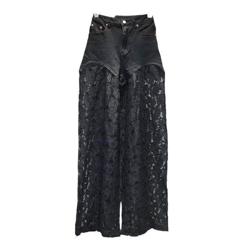 Lace Stitching Straight Wide Leg Jeans - Magellan Fashion Shop