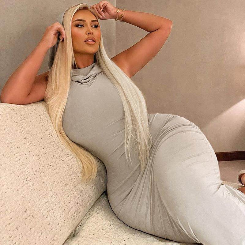 Summer Fashion Solid Color Hooded Back Slit Sleeveless Dress - Magellan Fashion Shop