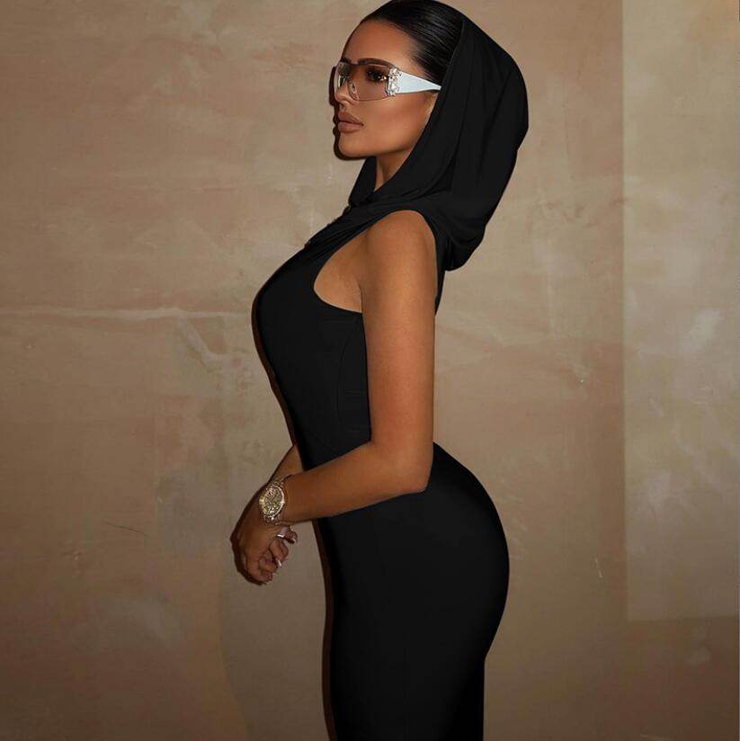 Summer Fashion Solid Color Hooded Back Slit Sleeveless Dress - Magellan Fashion Shop