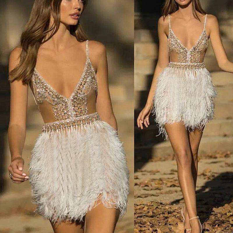 Women's Fashion Personalized Sling Feather Dress - Magellan Fashion Shop
