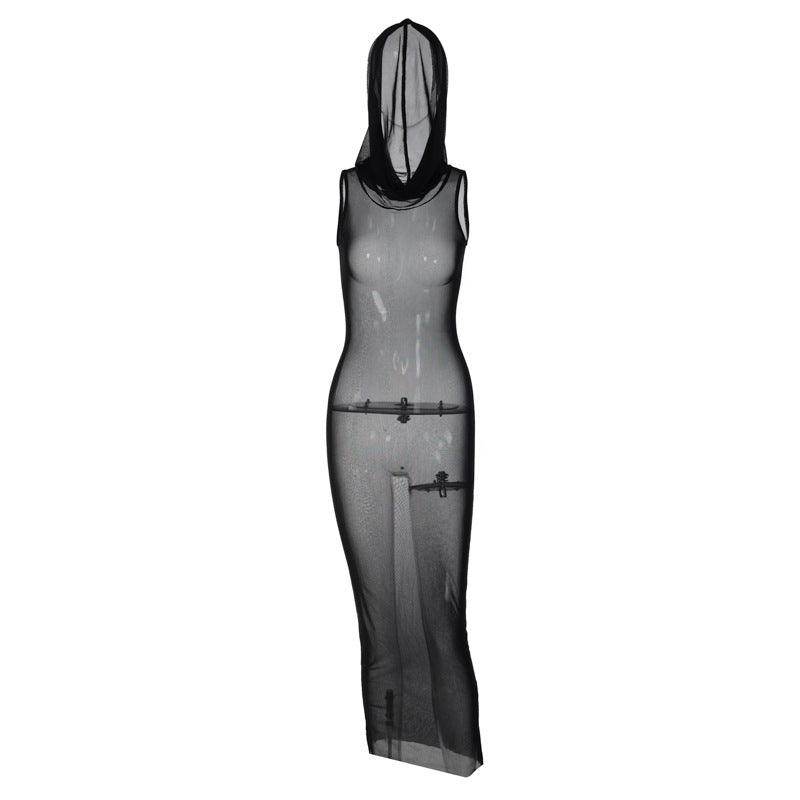 Hooded Mesh See-through Dress - Magellan Fashion Shop