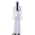 Cross Border Trendy Unique White Hooded Swing Collar High Waist Slim Fit Long Dress - Magellan Fashion Shop