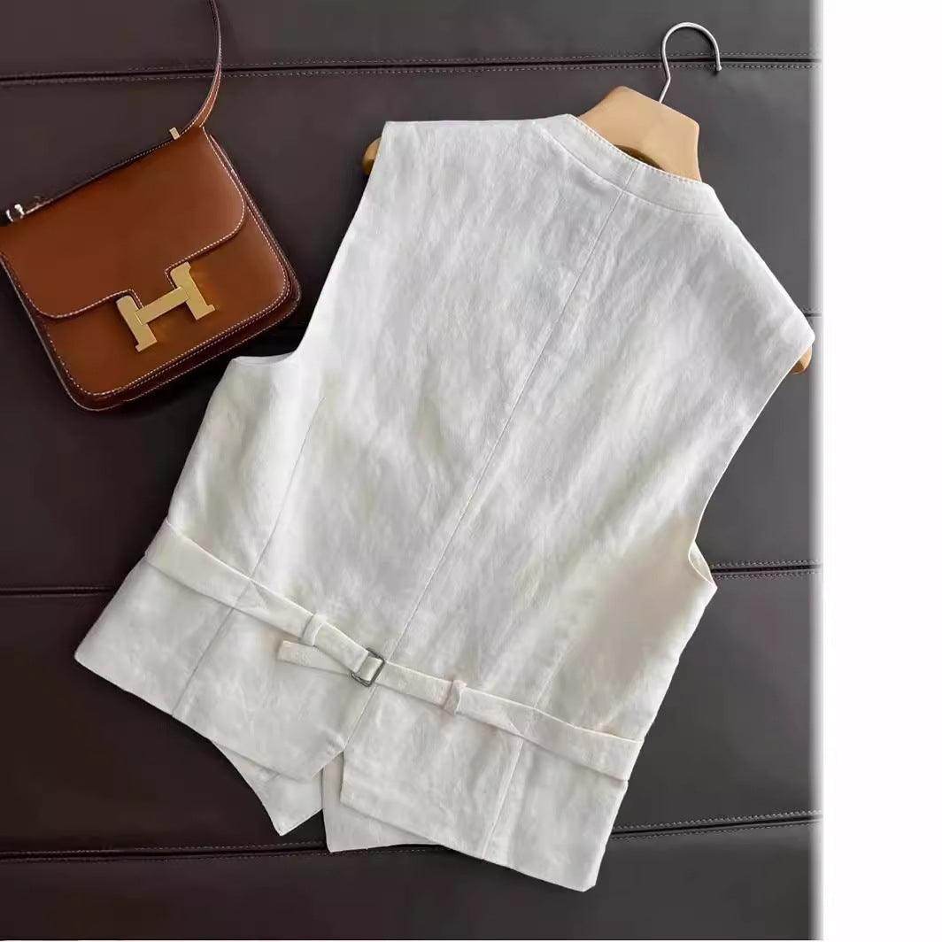 Fashionable Temperament Cotton And Linen Suit Vest Wide Leg Pants Two-piece Set - Magellan Fashion Shop