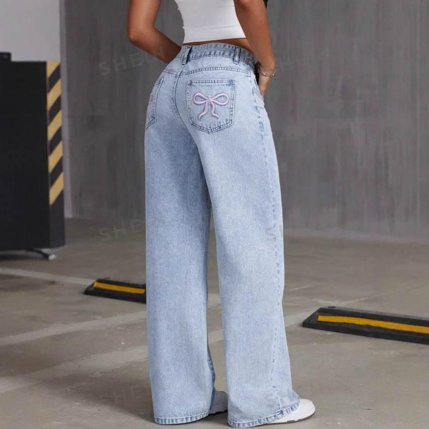 Embroidered Jeans For Women Straight Loose Trousers - Magellan Fashion Shop