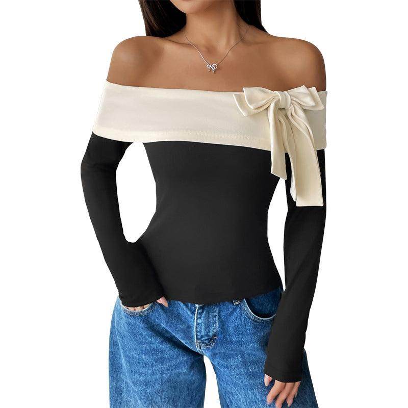 Off-neck Bow T-shirt - Magellan Fashion Shop