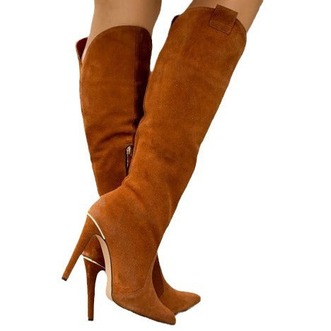 Autumn And Winter Stiletto Pointed High Heel Suede Long