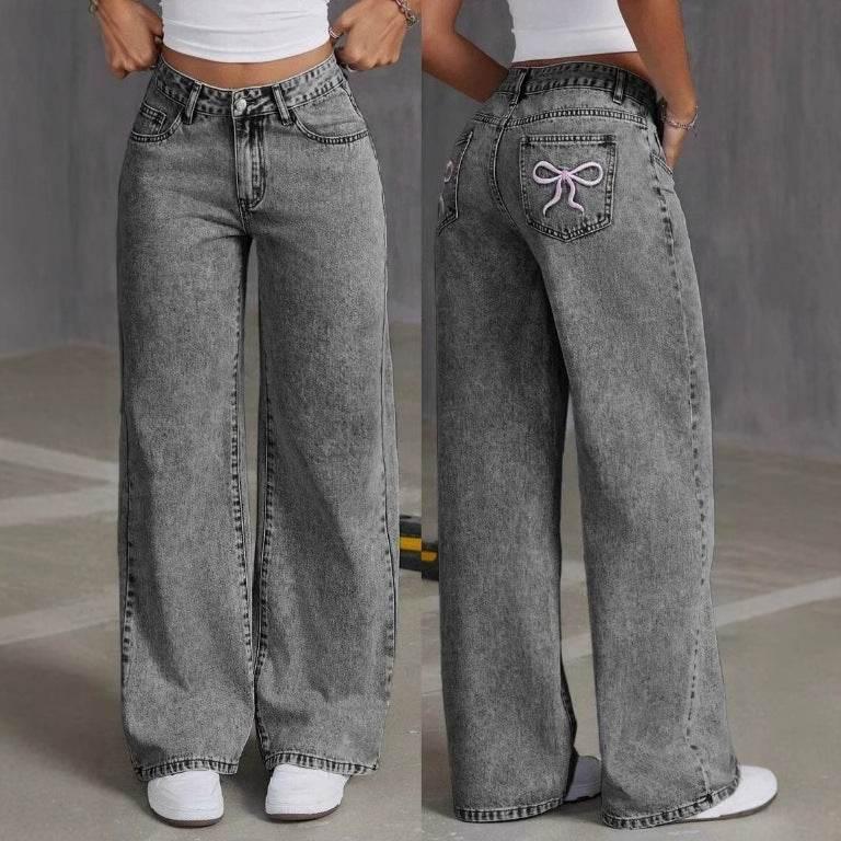 Embroidered Jeans For Women Straight Loose Trousers - Magellan Fashion Shop