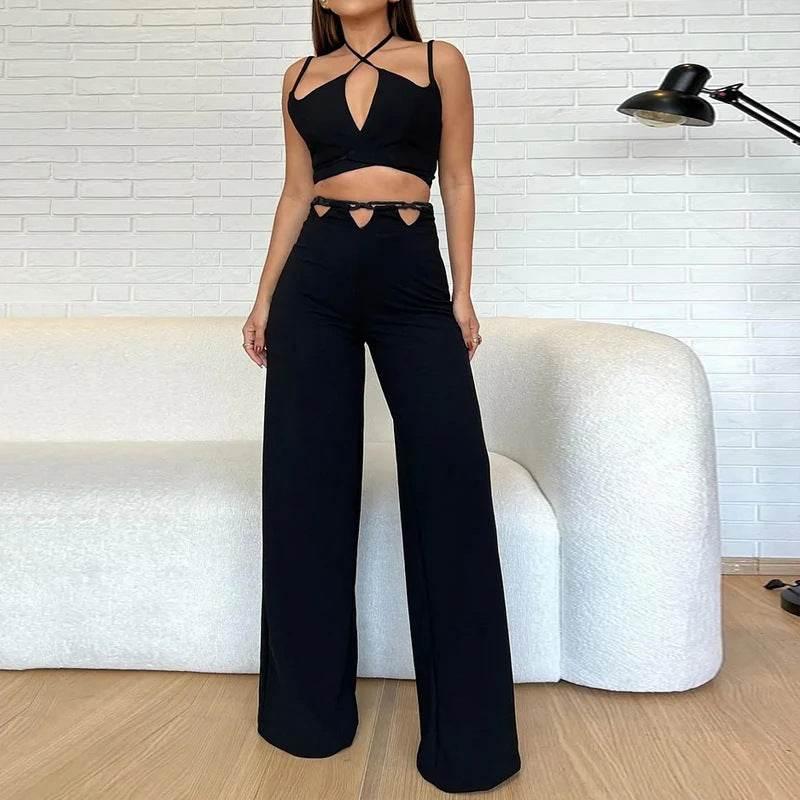 Halter Bare Waist Blouse and Pants – Stylish & Comfortable Outfit - Magellan Fashion Shop
