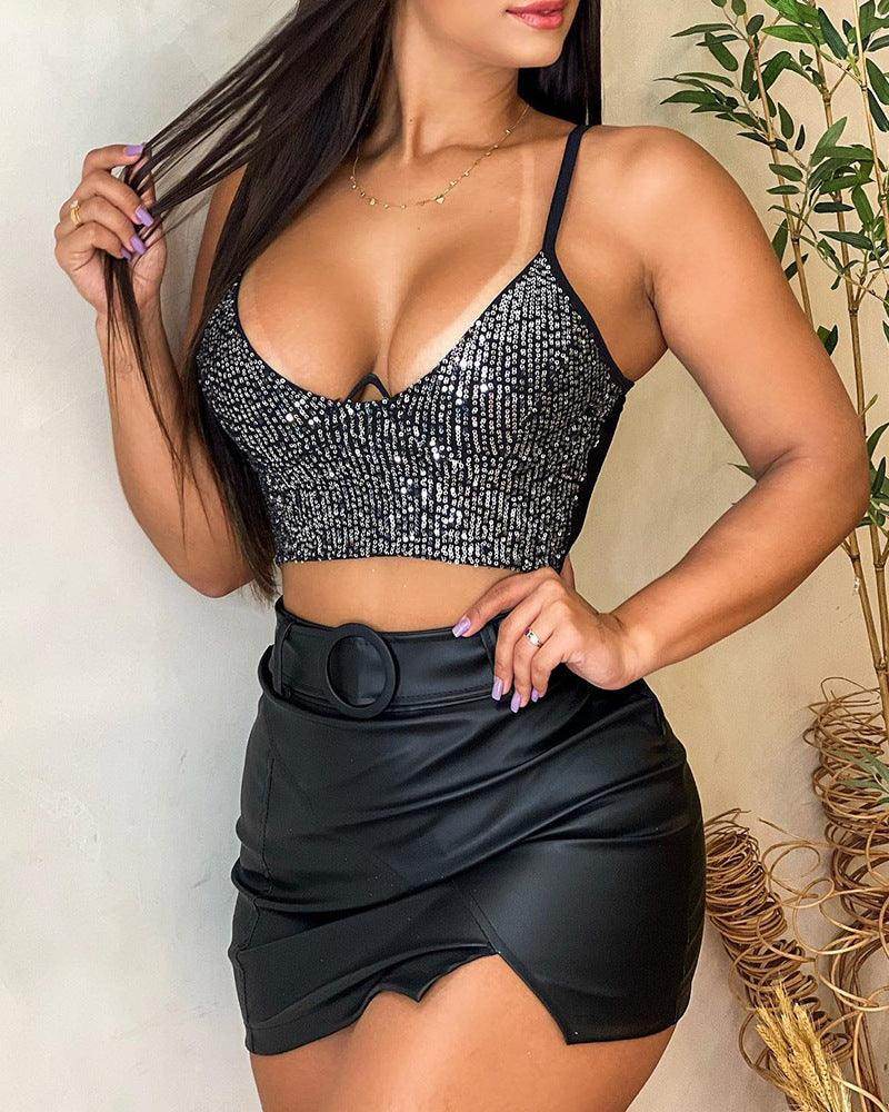Sequin Sling Suit Pu Binding Band Skirt - Magellan Fashion Shop